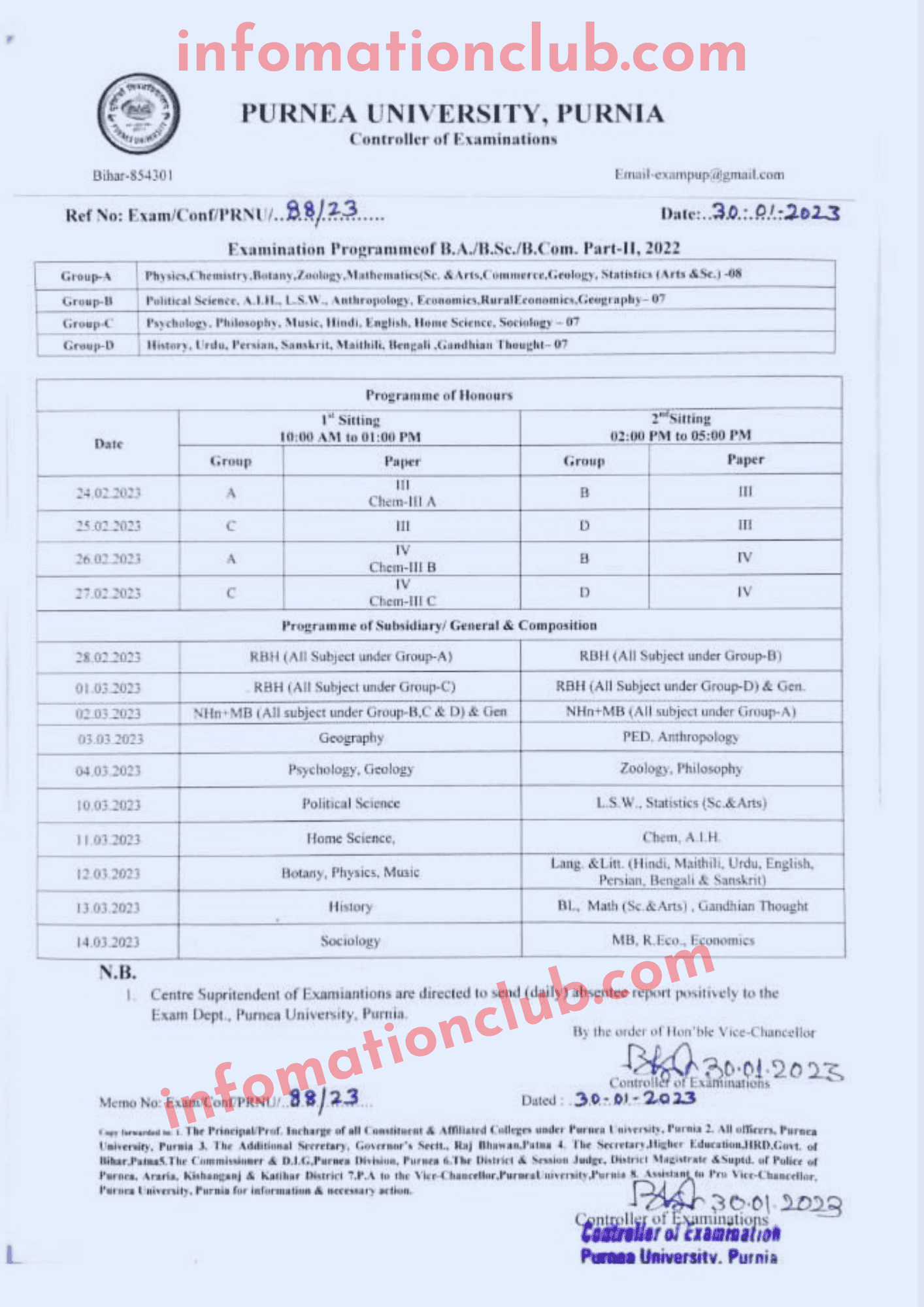 Purnea University Part 2 Exam Date 2023 (Session 2020- 23) Purnea ...